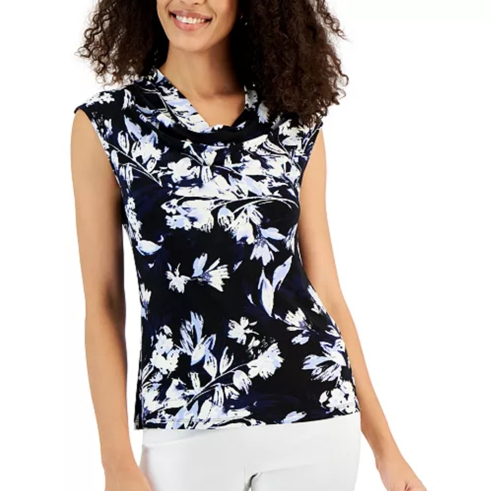 NWOT Kasper Printed Cowlneck Sleeveless Pull-On Top